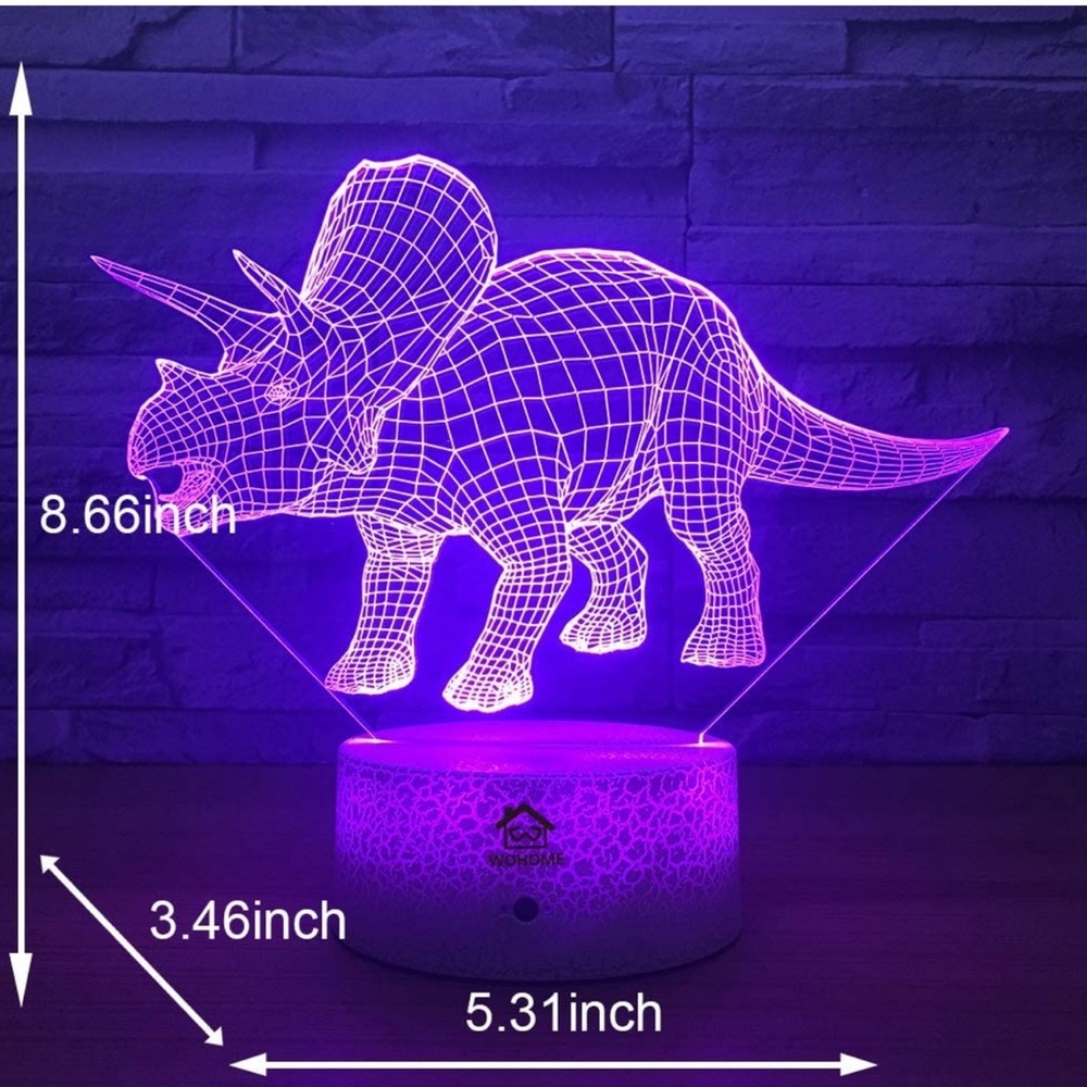 3D Night Lights Lamp 7 Colors Changing Touch Switch Remote Control (Triceratops) - Picture 4 of 5